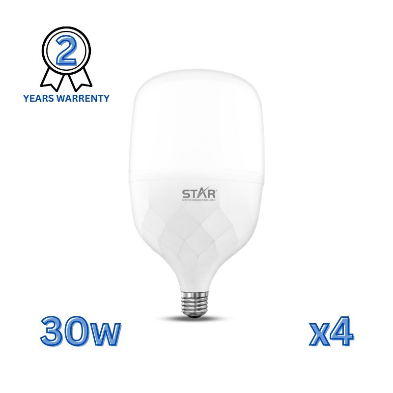 High Brightness A Shape LED Bulb E27 30W , Bright White 6500K, 3000 Lumens ( 4 Pieces )