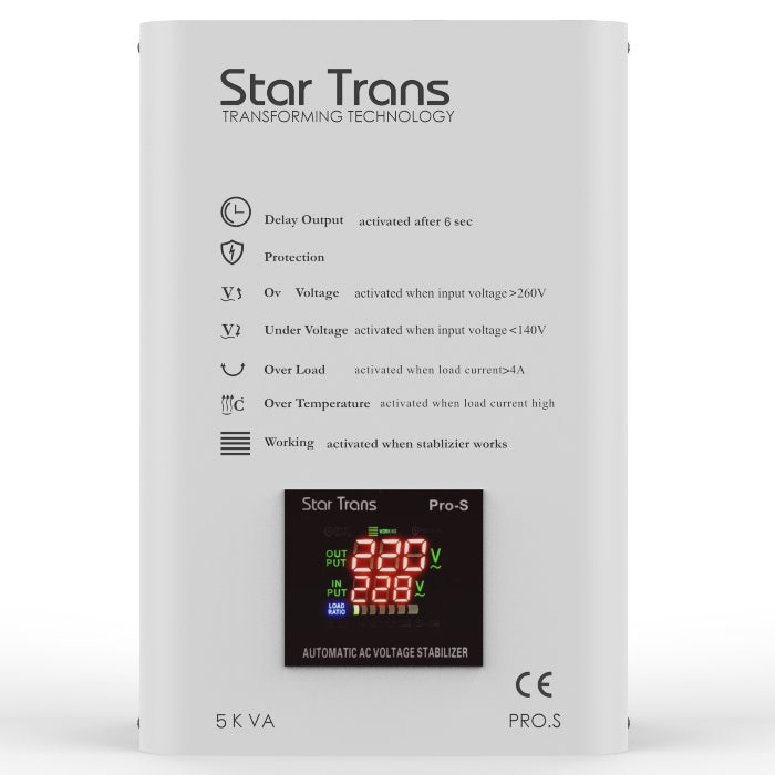 PRO-S 5KVA Servo Voltage Stabilizer – Single Phase – Smart LCD Display – 230V Stable Output