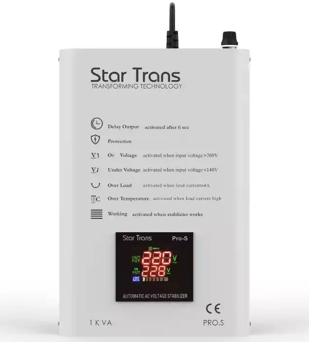 PRO-S Series Servo Voltage Stabilizer - 1 KVA - Single Phase - Smart Digital Display
